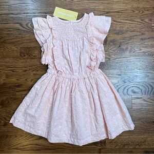 NWT Gingersnaps Girls Peachy Pink Lined Elastic Waist Eyelet Ruffle Dress Size 6